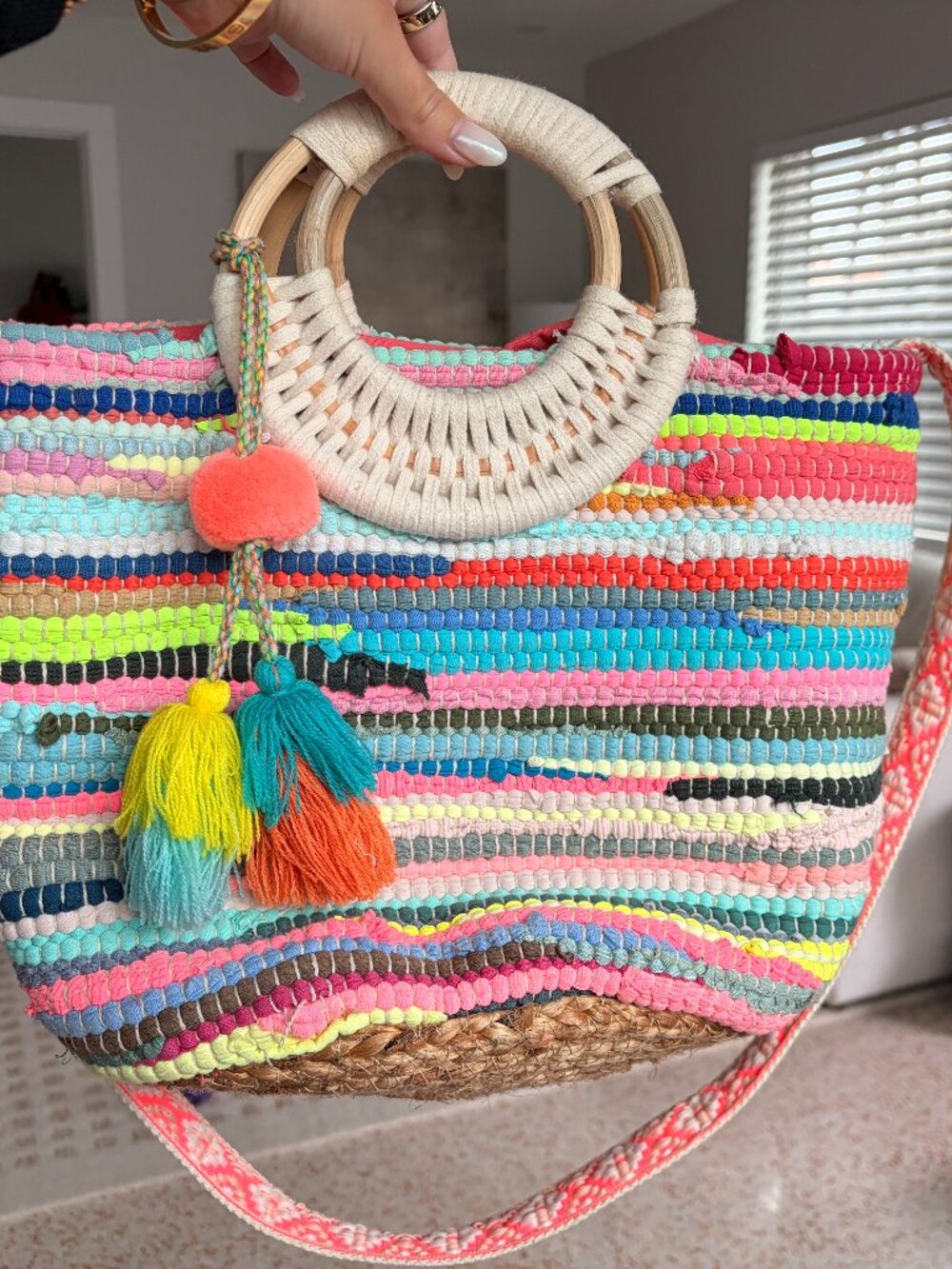 NWT America & Beyond Multicolor Medium Woven Tote Bag